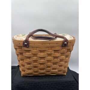Longaberger 2004 Boardwalk Beach Basket Purse Liner Leather Handles Vintage